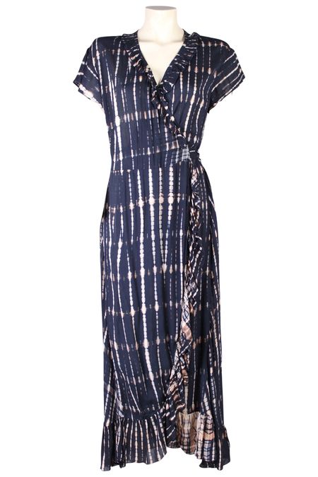 BINDI Long Wrap Dress 0174 Tie Dye Navy  Alt-tekst bewerken