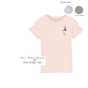 Bij Saar Thuis X Pink Art Street  T-shirt | Rose All Day  Creamy Heather Grey