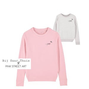Bij Saar Thuis X Pink Street Art  Sweater | Summer breeze  Creamy Heather Grey