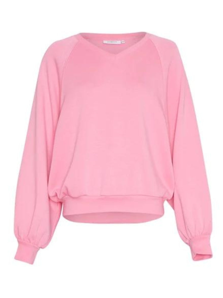 Moss Copenhagen Nelina Ima Q Raglan V Neck Sweatshirt Pink Lavender