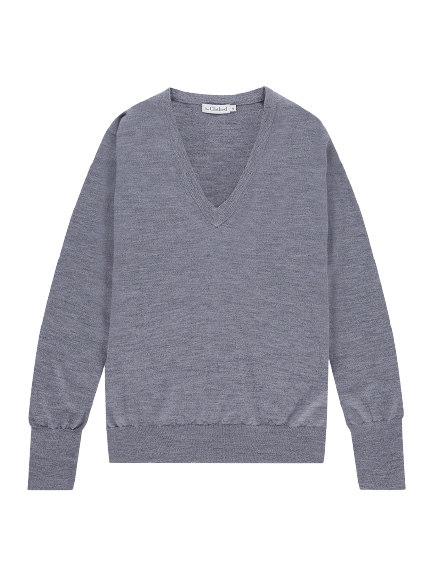 The Clothed Paris merino v-neck pullover Grey Melange